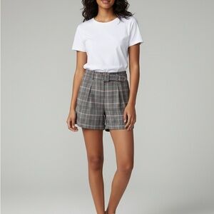 High Waist Plaid Shorts with Belt
